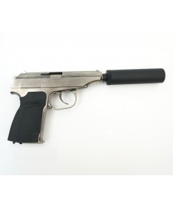 Страйкбольный пистолет WE Makarov 654K Silver, с глушителем (WE-MA001-SV)