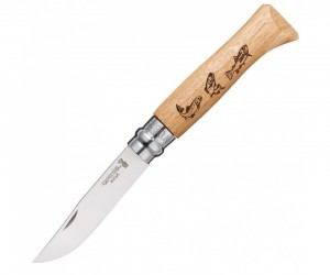 Нож складной Opinel Tradition Animalia №08, 8,5 см, рукоять дуб, рис. форель