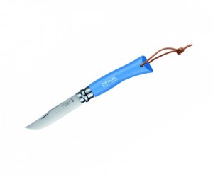 Нож складной Opinel Tradition Colored №07, 8 см, нерж. сталь, рукоять граб, голубой, темляк