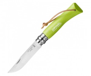 Нож складной Opinel Tradition Colored №07, 8 см, нерж. сталь, рукоять граб, зеленый, темляк