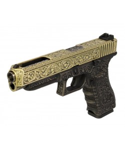 Страйкбольный пистолет WE Glock-34 Gen.3 Bronze, с гравировкой (WE-G008 BOX-FP)