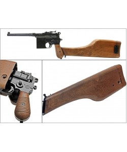 Страйкбольный пистолет WE Mauser 712 Black, кобура-приклад, длинный магазин