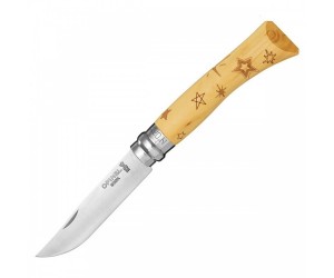 Нож складной Opinel Tradition Nature №07, 8 см, рукоять самшит, рис. звезды