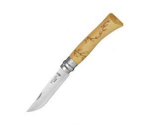 Нож складной Opinel Tradition Nature №07, 8 см, рукоять самшит, рис. листья