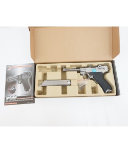 Страйкбольный пистолет WE Luger P08 4” Silver (WE-P004)