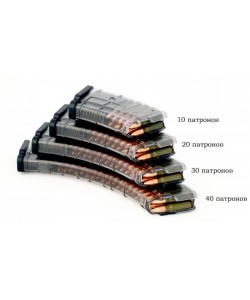 Магазин Pufgun на ВПО-136/АК/АКМ/Сайга (с сухарем) 7,62x39, 40 патронов, полимер (прозрачный)