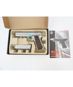 Страйкбольный пистолет WE Colt M1911A1 Silver, коричневые накладки (WE-E006A)