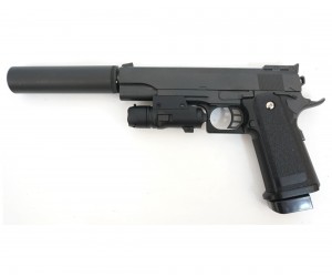 Страйкбольный пистолет Galaxy G.6A (Colt Hi-Capa) с глушителем и ЛЦУ