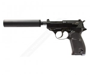 Страйкбольный пистолет WE Walther P38 Black, с глушителем (WE-P011SBOX-BK)