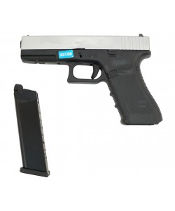 Страйкбольный пистолет WE Glock-17 Gen.4 Silver, сменные накладки (WE-G001B-SV)