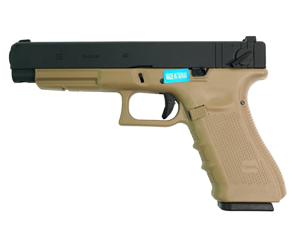 Страйкбольный пистолет WE Glock-35 Gen.4 Tan, сменные накладки (WE-G009B-TN)