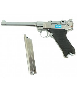 Страйкбольный пистолет WE Luger P08 6” Silver (WE-P005)
