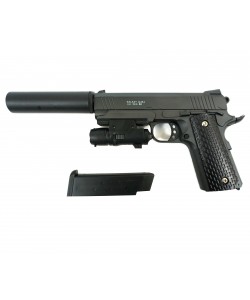 Страйкбольный пистолет Galaxy G.25A (Colt 1911 Rail) с ЛЦУ и глушителем