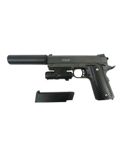 Страйкбольный пистолет Galaxy G.25A (Colt 1911 Rail) с ЛЦУ и глушителем
