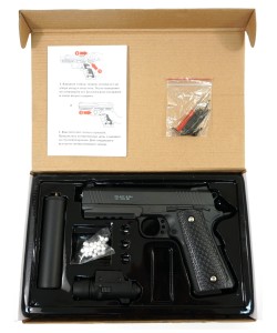 Страйкбольный пистолет Galaxy G.25A (Colt 1911 Rail) с ЛЦУ и глушителем