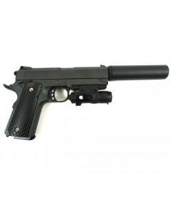 Страйкбольный пистолет Galaxy G.25A (Colt 1911 Rail) с ЛЦУ и глушителем