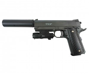 Страйкбольный пистолет Galaxy G.25A (Colt 1911 Rail) с ЛЦУ и глушителем