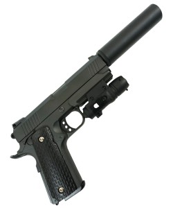 Страйкбольный пистолет Galaxy G.25A (Colt 1911 Rail) с ЛЦУ и глушителем