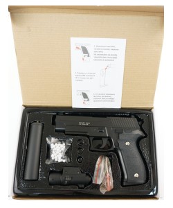 Страйкбольный пистолет Galaxy G.26A (Sig Sauer 226) с ЛЦУ и глушителем