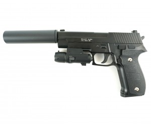 Страйкбольный пистолет Galaxy G.26A (Sig Sauer 226) с ЛЦУ и глушителем
