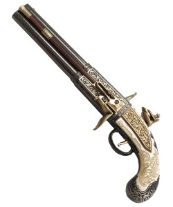 Макет пистолет кремневый двуствольный, под кость (Англия, 1750 г.) DE-1264