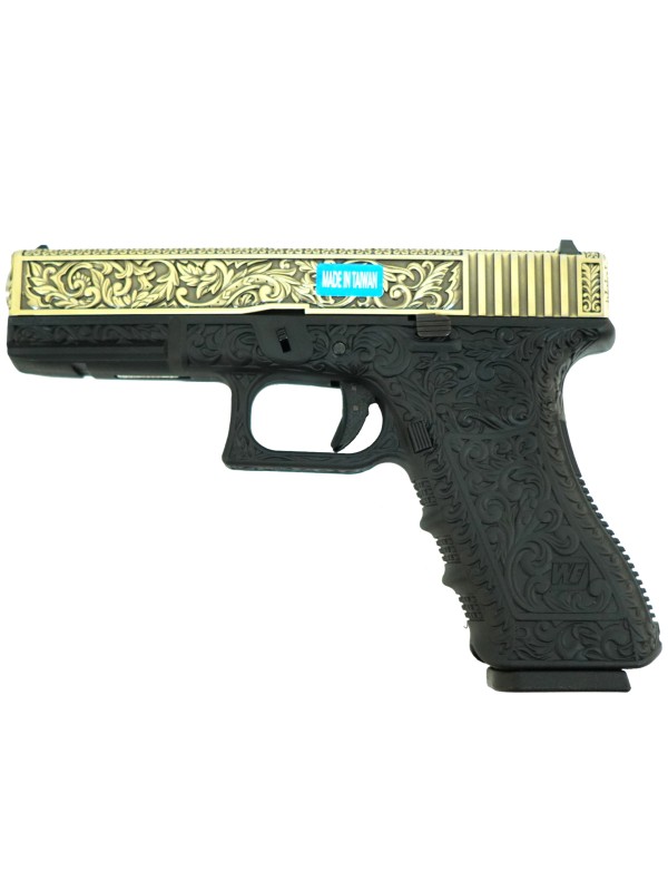 Страйкбольный пистолет WE Glock-17 Gen.3 Bronze, с гравировкой (WE-G001BOX-FP)