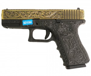 Страйкбольный пистолет WE Glock-19 Gen.3 Bronze, с гравировкой (WE-G003BOX-FP)