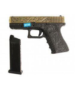 Страйкбольный пистолет WE Glock-19 Gen.3 Bronze, с гравировкой (WE-G003BOX-FP)
