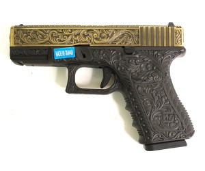 Страйкбольный пистолет WE Glock-19 Gen.3 Bronze, с гравировкой (WE-G003BOX-FP)