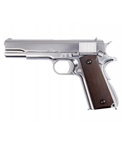 Страйкбольный пистолет WE Colt M1911A1 Silver, коричневые накладки (WE-E006A)