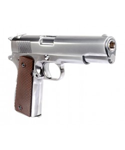 Страйкбольный пистолет WE Colt M1911A1 Silver, коричневые накладки (WE-E006A)