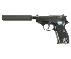 Страйкбольный пистолет WE Walther P38 GBB Black, с глушителем