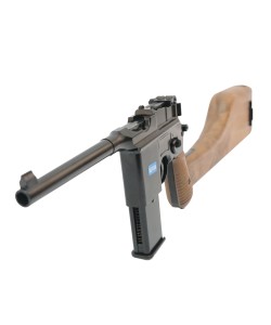Страйкбольный пистолет WE Mauser 712 Black, кобура-приклад, длинный магазин