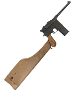 Страйкбольный пистолет WE Mauser 712 Black, кобура-приклад, длинный магазин