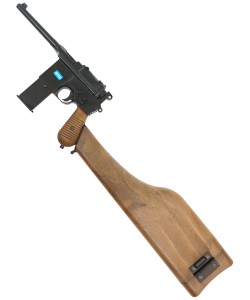 Страйкбольный пистолет WE Mauser 712 Black, кобура-приклад, длинный магазин