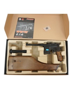 Страйкбольный пистолет WE Mauser 712 Black, кобура-приклад, длинный магазин
