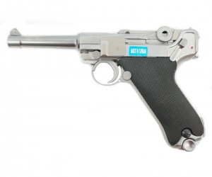 Страйкбольный пистолет WE Luger P08 4” Silver (WE-P004)