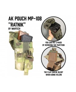 Подсумок Wartech MP-108 «Ратник» под 2 магазина АК-серии, закрытый (цифра EMP)