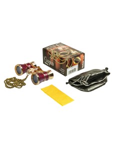 Бинокль театральный Veber Opera БГЦ 3x25 красный/золотой, с цепочкой