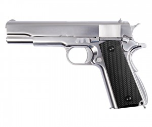 Страйкбольный пистолет WE Colt M1911A1 Silver, черные накладки (WE-E006B TAC)