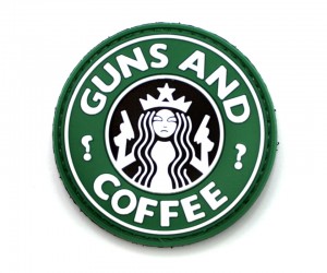 Шеврон ”I love Guns & Coffee”, PVC на велкро, 60x60 мм