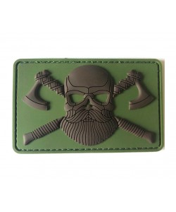 Шеврон ”Череп викинга с топорами”, PVC на велкро (олива)