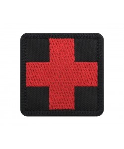Шеврон ”Крест медика”, вышивка, 50x50 мм (красный, фон черный)