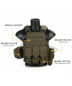 Разгрузочный жилет EmersonGear LBT6094A style Plate Carrier с 3 подсумками (Ranger Green)