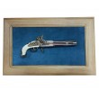 Пистолет кремневый двуствольный (Англия, 1750 г.) на бархатном панно, 43x23 зеленый бархат, дуб - фото № 1