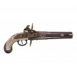 Пистолет кремневый двуствольный (Англия, 1750 г.) на бархатном панно, 43x23 зеленый бархат, дуб - фото № 3