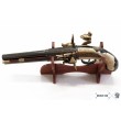 Пистолет кремневый двуствольный (Англия, 1750 г.) на бархатном панно, 43x23 зеленый бархат, дуб - фото № 4