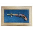 Пистолет кремневый леворукий (Индия, XVIII век) на бархатном панно, 43x23 зеленый бархат, дуб - фото № 1