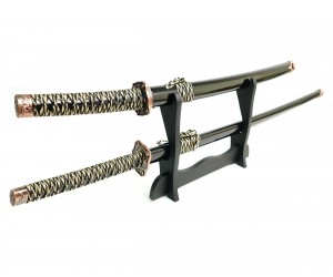Самурайские мечи Катана и Вакидзаси (2 шт., черные ножны, медная цуба) D-50012-2-BK-KA-WA
