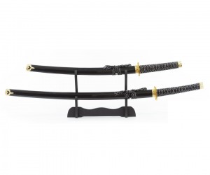 Самурайские мечи Катана и Вакидзаси (2 шт., черные ножны, золотая цуба)